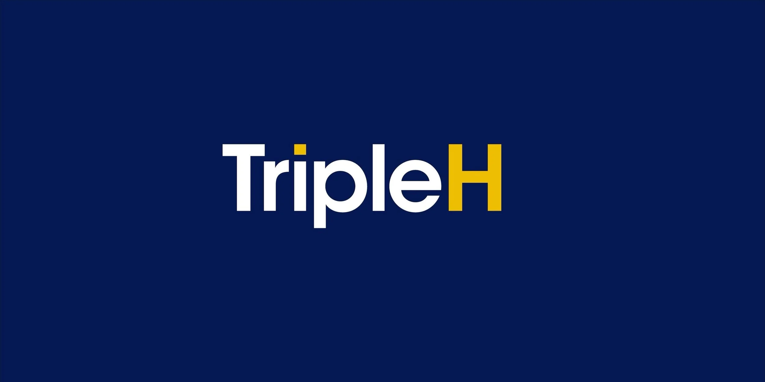 Text on a blue background reading 'Triple H' with 'H' in gold color.