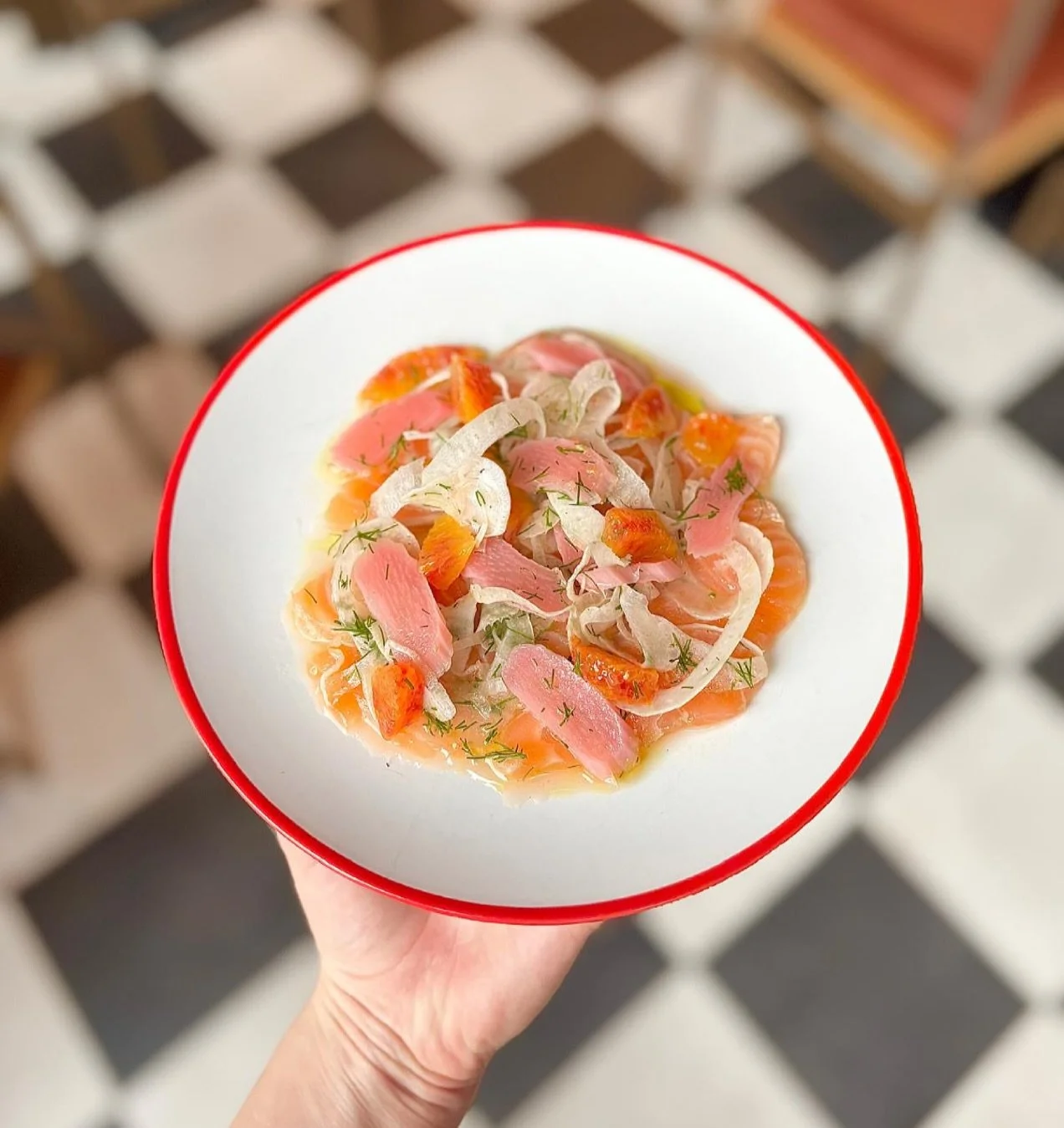 14.2.26. A delicious dish for Valentines. Cured salmon, fennel, blood orange + pickled rhubarb.&hearts;️

#burencambridge #millroadcambridge #cambridgefood #cambridgeuk #valentinesdinner
