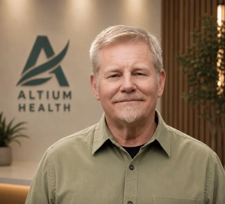 A middle-aged man with gray hair and a goatee, wearing a green plaid shirt, standing indoors in front of a blurred background.