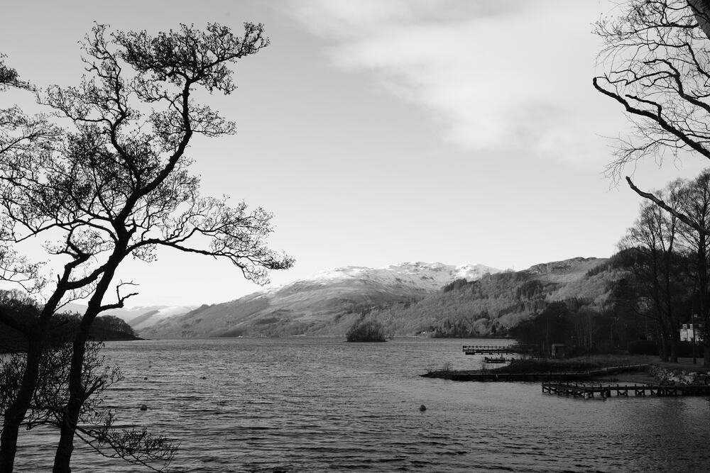 Loch Earn from St Fillans Scotland black and white landscape photography download