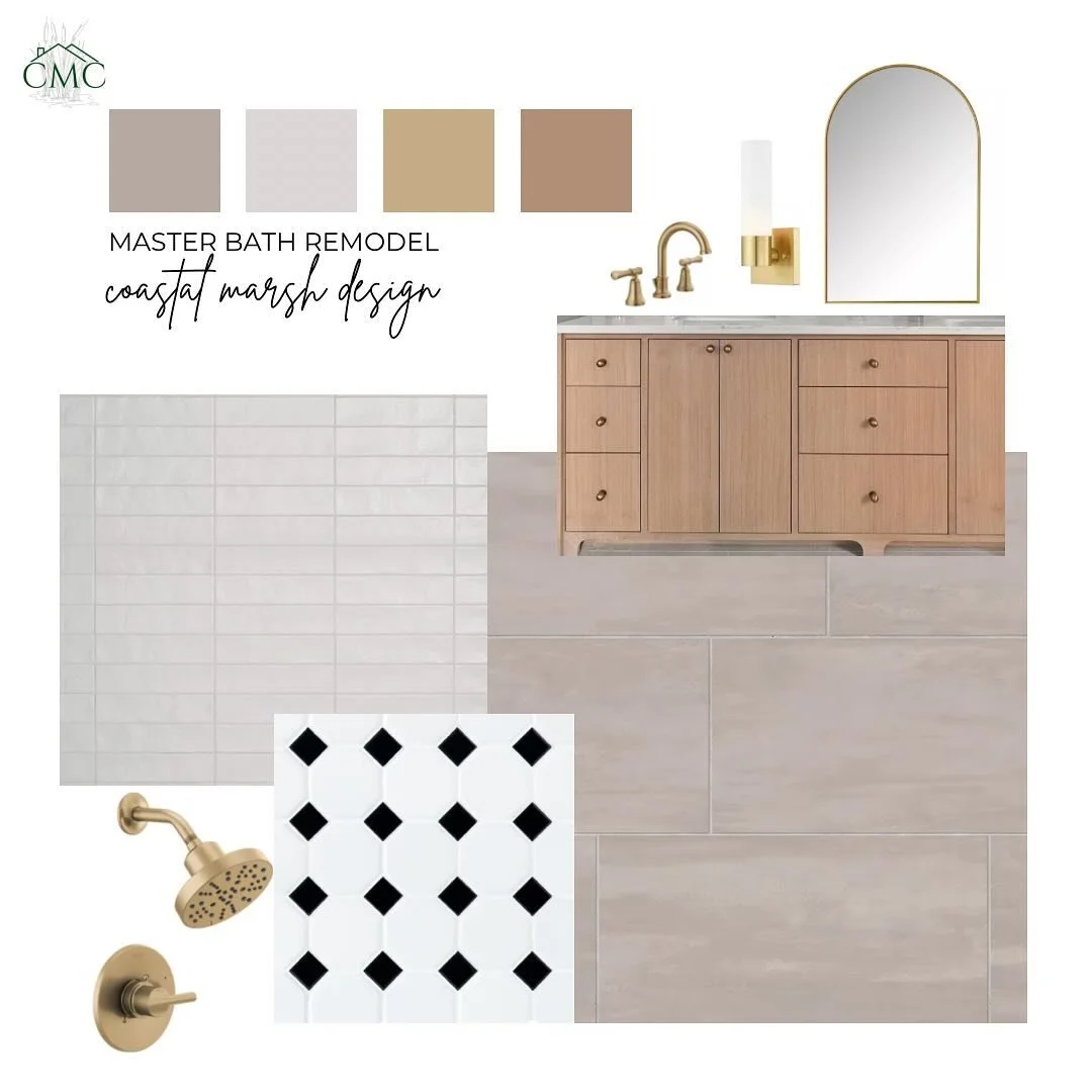Design board of our current project. Full master bathroom demo and remodel. 

#designboard #masterbath #bathremodel #bathroomdesign