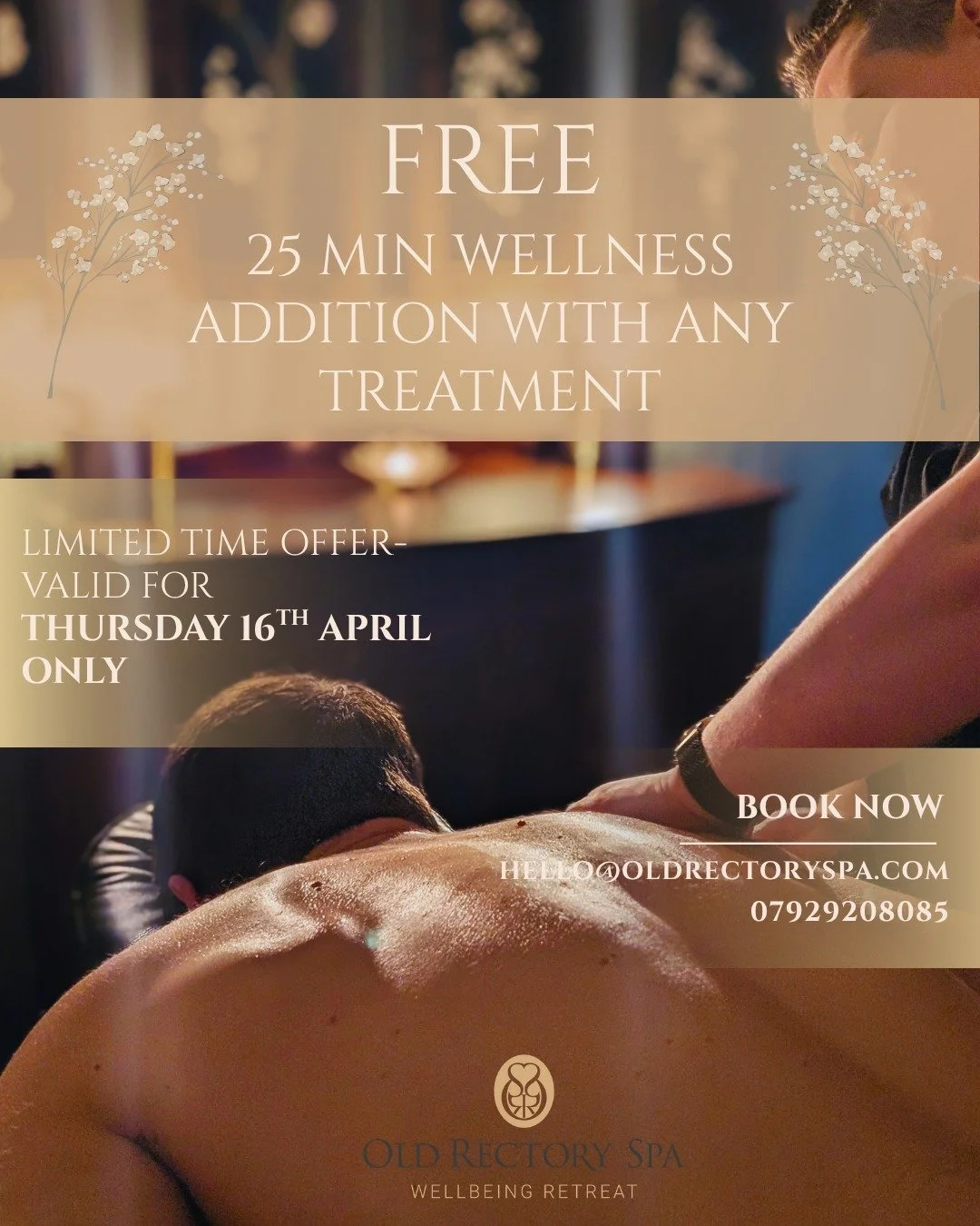 Enjoy *25 minutes of complimentary wellness (worth &pound;30)* when you book any 55-minute treatment&hellip; ✨

On Thursday 16th March, 10am&ndash;8pm, we invite you to elevate your experience with a complimentary Wellness Addition (25 minutes, worth