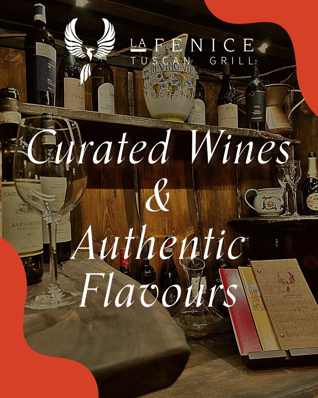 A flawless meal is best accompanied by an exceptional beverage. La Fenice offers a carefully curated wine and drink selection designed to perfectly complement authentic culinary flavours. Guests are invited to step into the warm dining room to savour