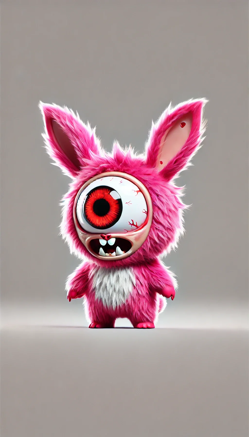 DALL·E 2024-09-13 22.08.06 - A 3D chibi-style rendering of a Psibunny, a cyclops bunny with bright pink fur and one large red beady eye. ThePsibunny has a rabid look, with sharp fa.webp