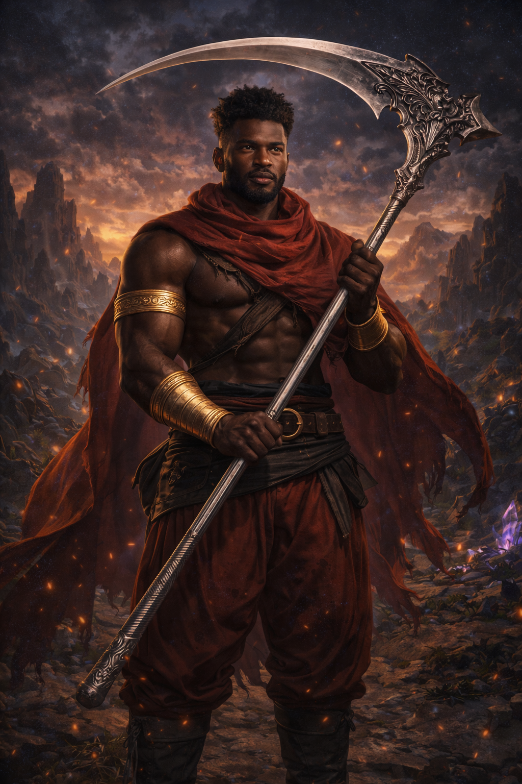 Zerox the warrior in fiery landscape.png