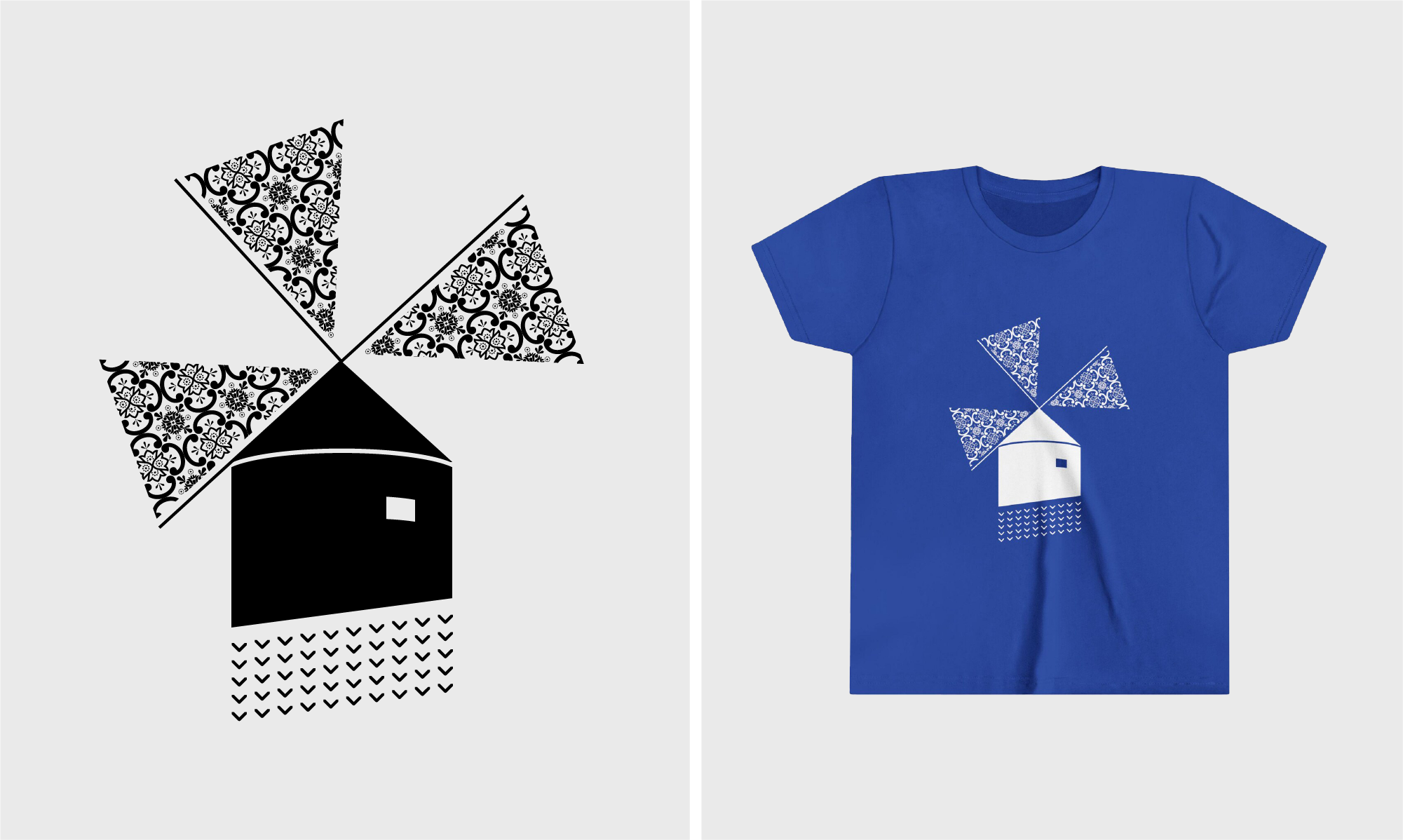 Tshirt graphic inspired by Portuguese culture utilizing positive and negative space.