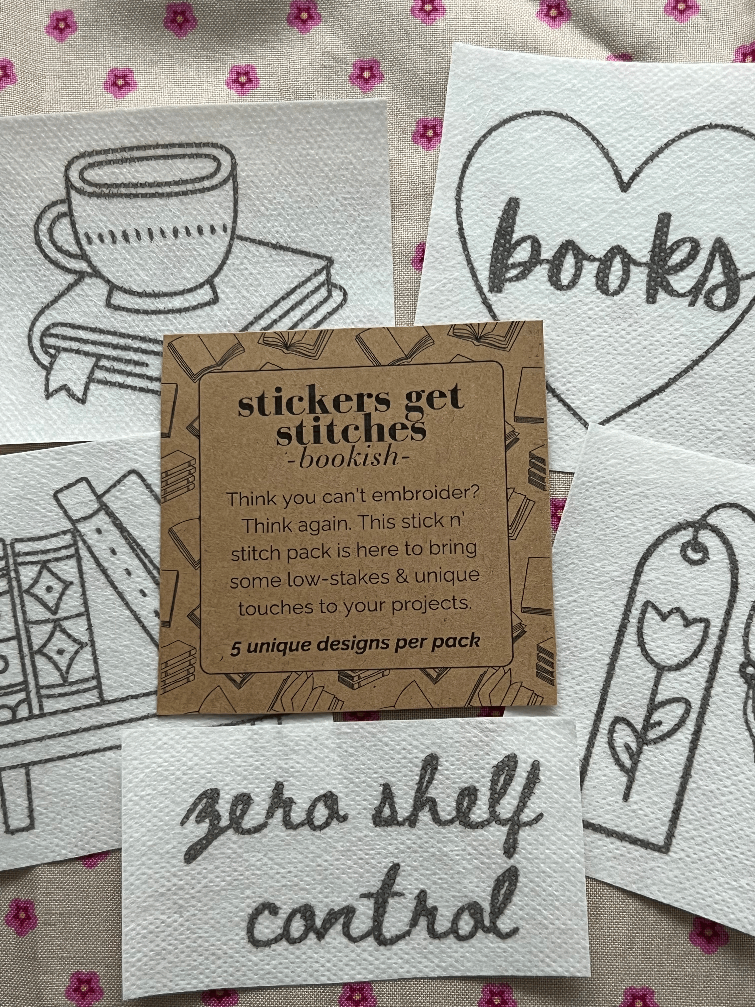 Stickers Get Stitches Book Lover Embroidery Patterns - 5 Bookish Designs