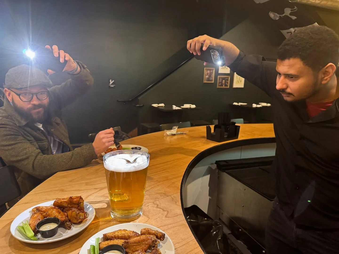 Behind the scenes. Production value: through the roof.
Two phones, one beer pitcher, two orders of wings. We&rsquo;re basically a Hollywood studio now. 

Game Day Special tonight. Come grab 6 for $6 wings, half prize pretzel, and $20 Pilsner pitchers