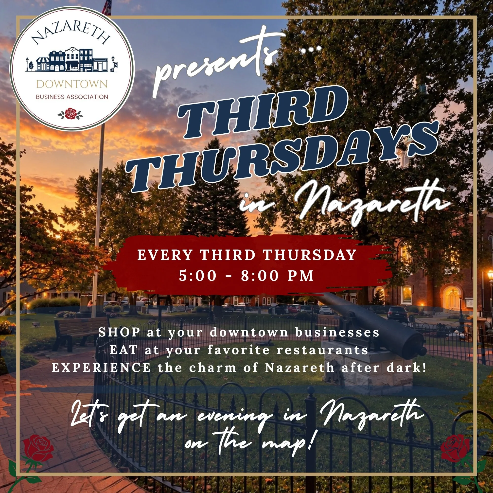Third Thursday is coming up this week! Stop by for a special Thursday night of Live Music from 6-8pm with @dominickjamesmusic and grab a burger + a 12 oz. beer for $16 🍻

See you in Nazareth!