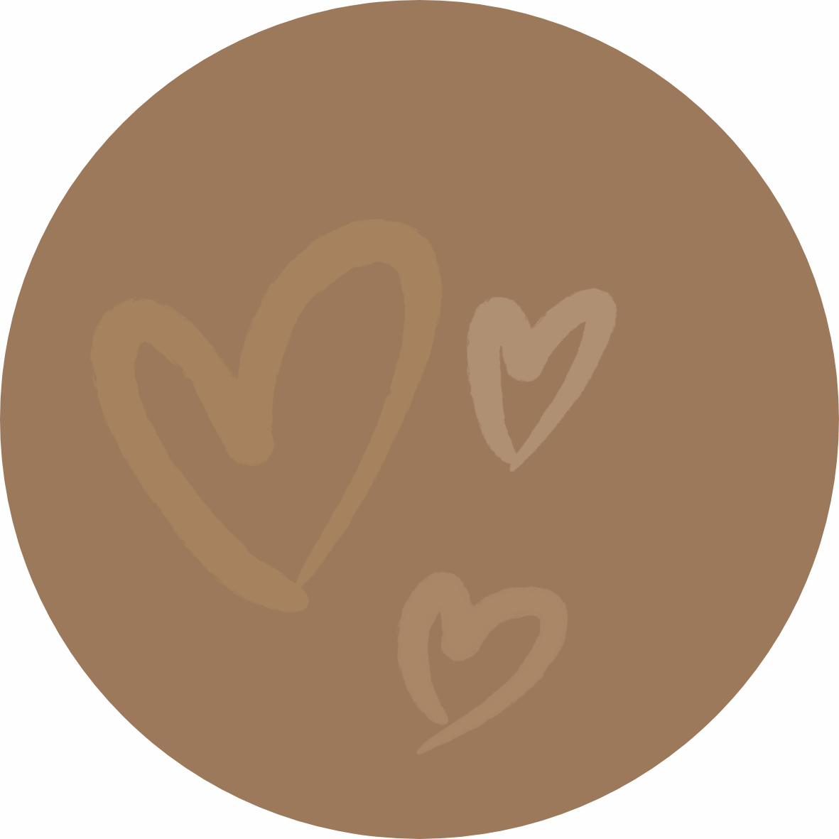 Digital illustration of a coffee drink with three hand-drawn hearts in brown.