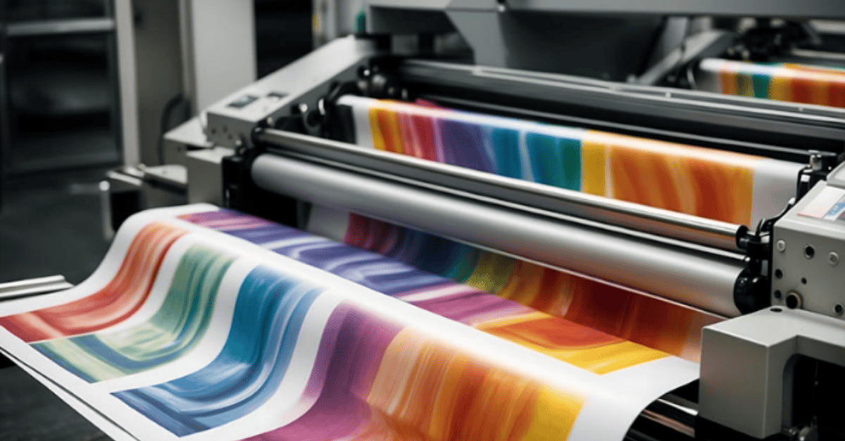 Industrial Print Machine In action printing colourful sheets