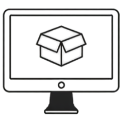 Image of a computer with a cardboard box on the screen symbolising Reprographics