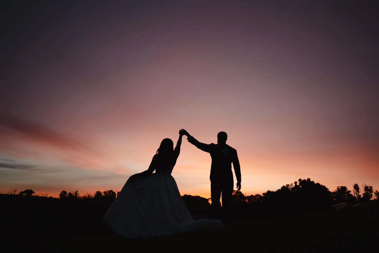 Audrey &amp; Martin dancing under the best sunset we&rsquo;ve seen at a wedding in 2025 😍💃