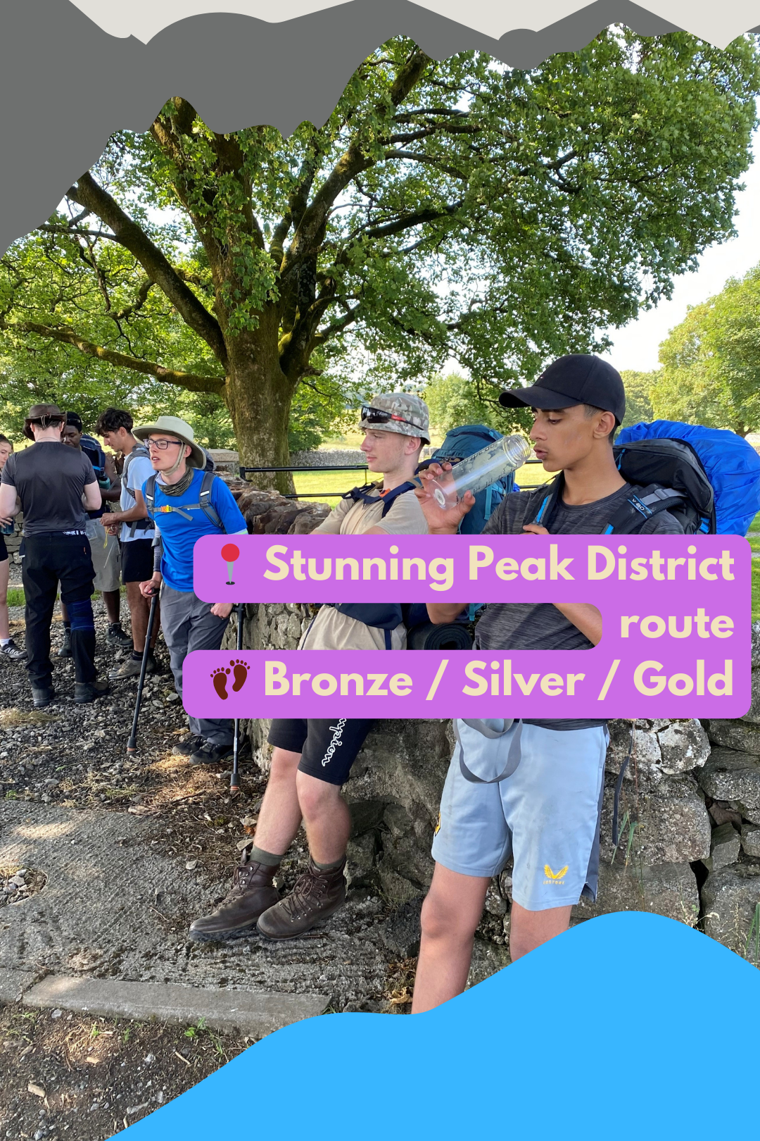 Silver DofE participants hiking from Ashbourne to Matlock Bath in the Peak District