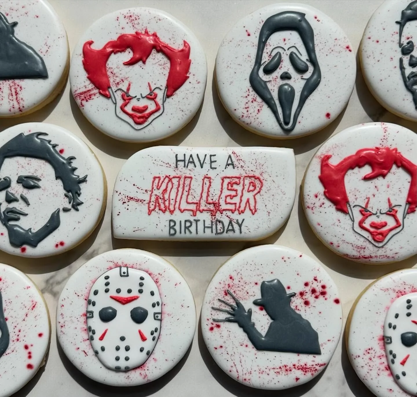 I may be biased because Halloween is my favorite holiday but these may be my favorite cookies I&rsquo;ve ever done! Order more Halloween and horror movie cookies!! 🖤🎃