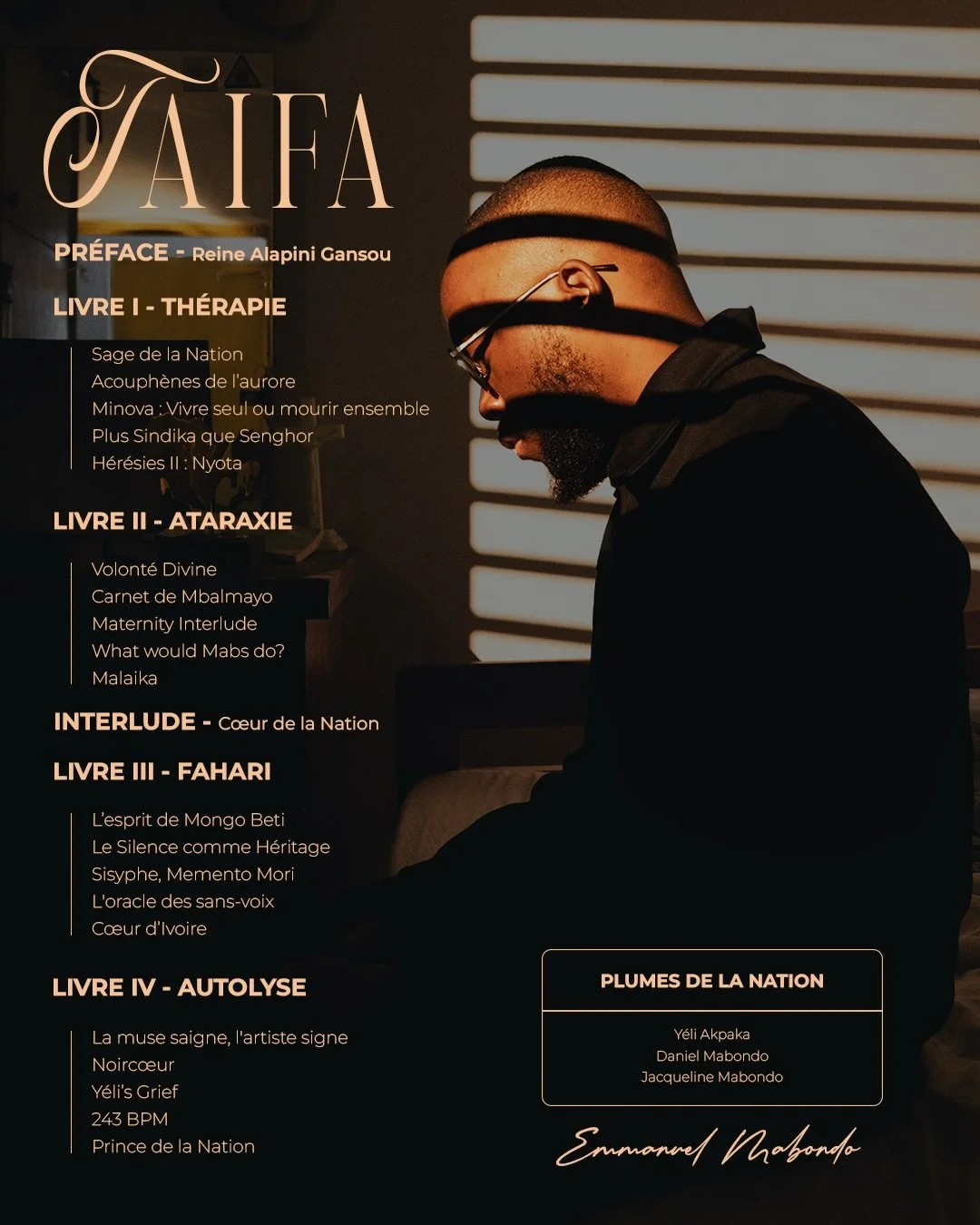 The Book of TAIFA - TEXTLIST

Immense gratitude &agrave; la Juge Alapini-Gansou pour la pr&eacute;face fondatrice, r&eacute;dig&eacute;e avec justesse et hauteur ; ainsi qu&rsquo;&agrave; @yeliakpaka, @dmabs7 et @jacquelinamabs pour leurs apports pr&