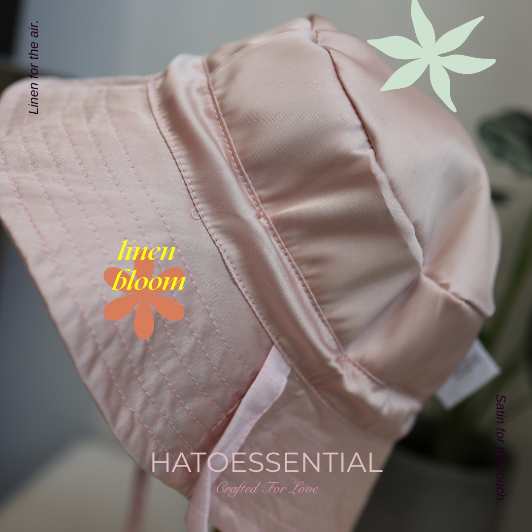 Pink pure linen hat protective sun hat.