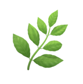 Eco leaf emoji. A small green leafy branch with multiple vibrant green leaves.
