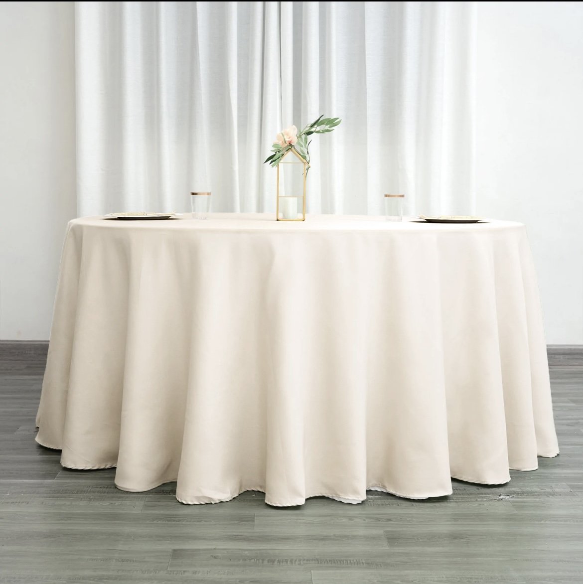 Beige Poly Round Tablecloth