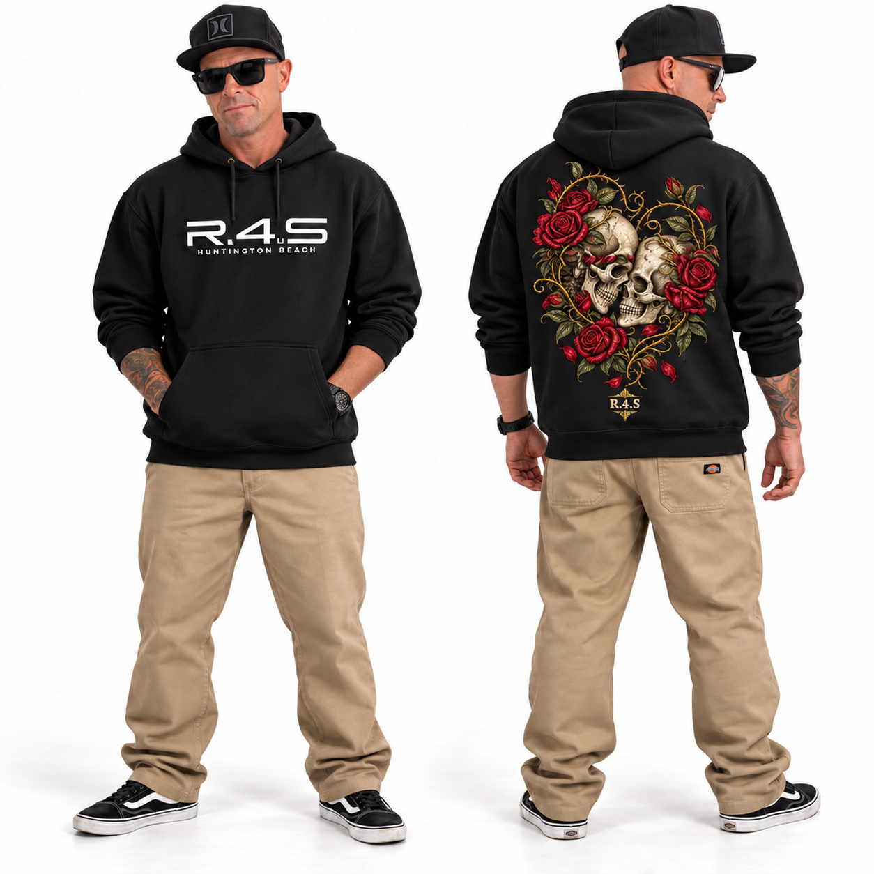 Eternal Devotion Black Hoodie - Skull & Roses Gothic Romance - R.4.S