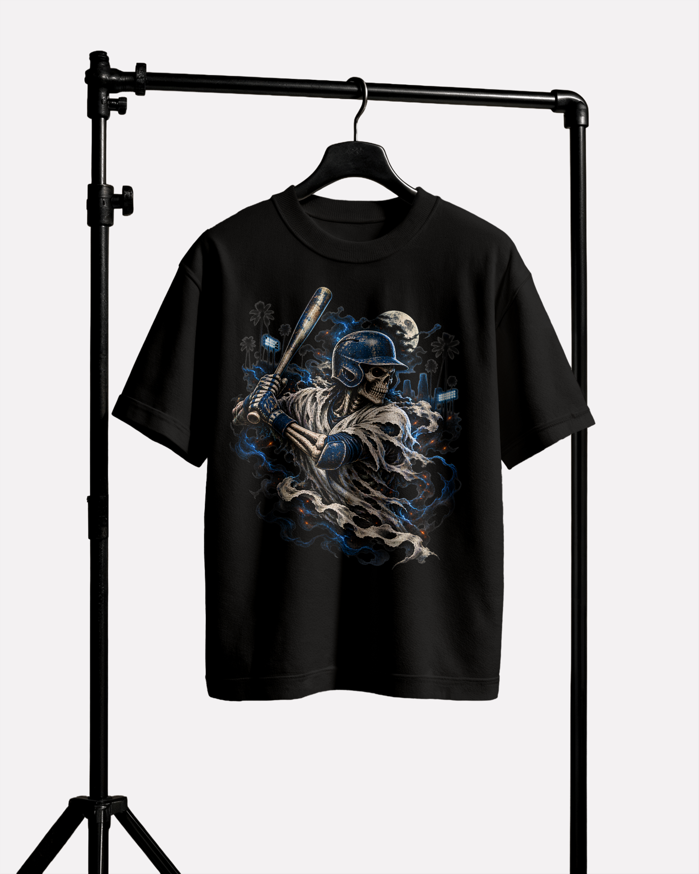 Midnight Slugger Skeleton Baseball Tee