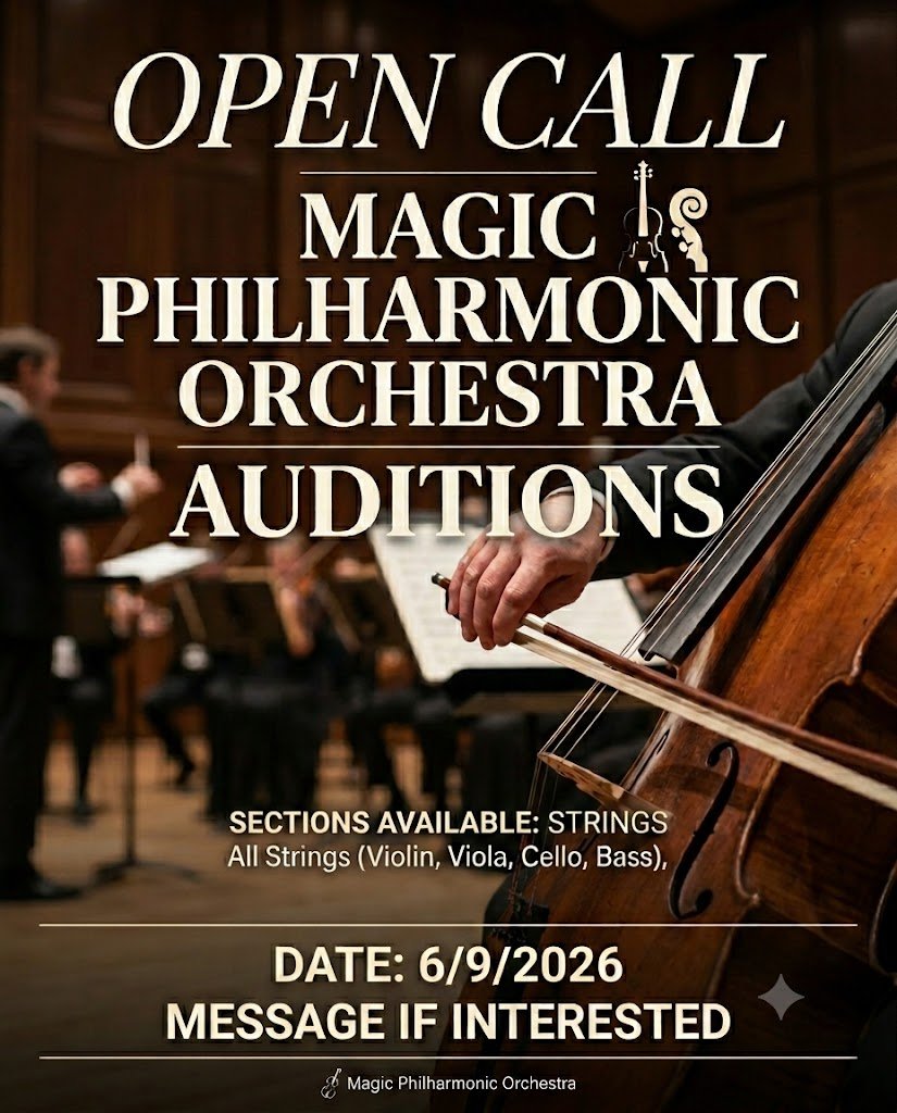 We are accepting auditions for all strings! These will be held formally on 6/9/2026, but please message if you are interested ASAP!