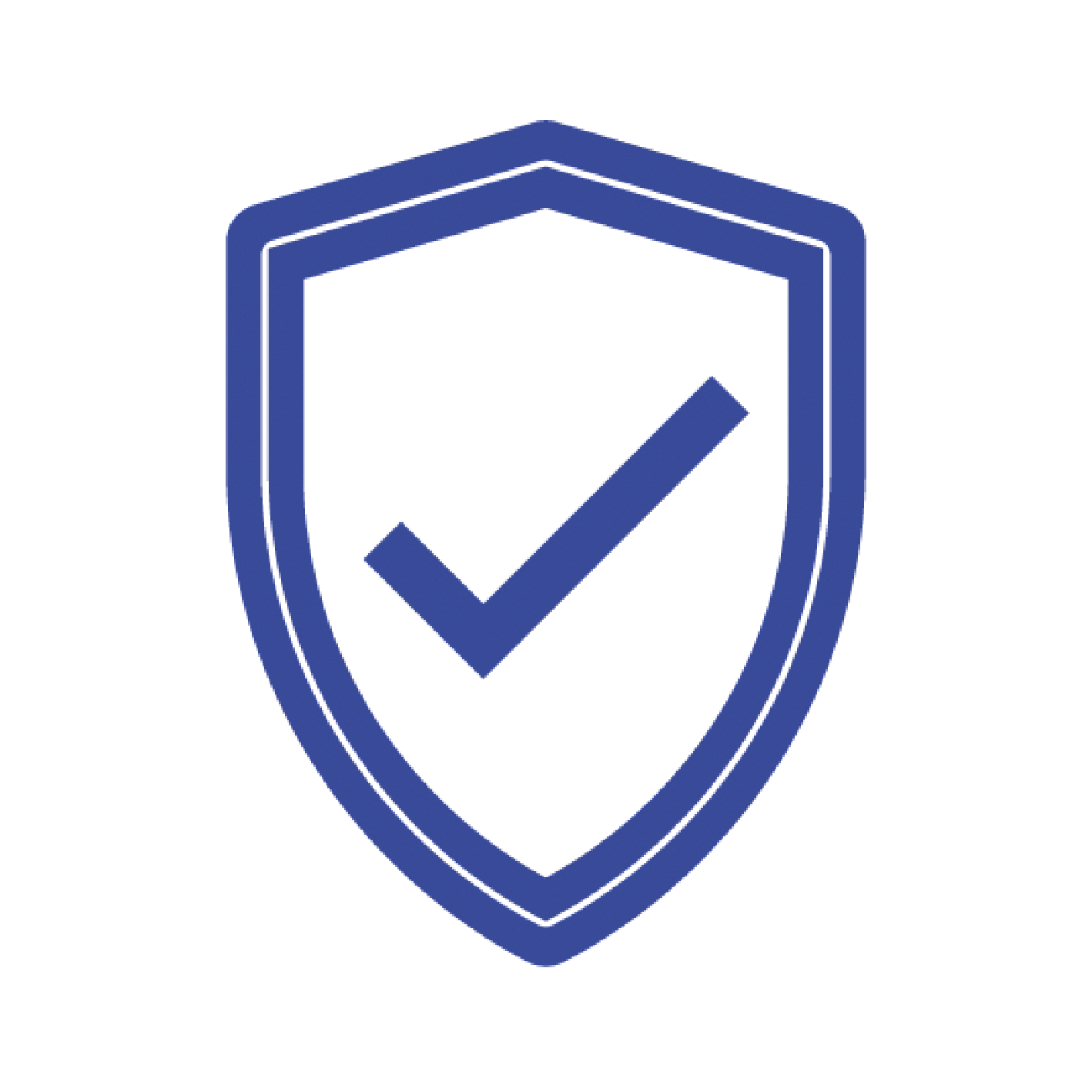 Blue shield with a check mark inside it.