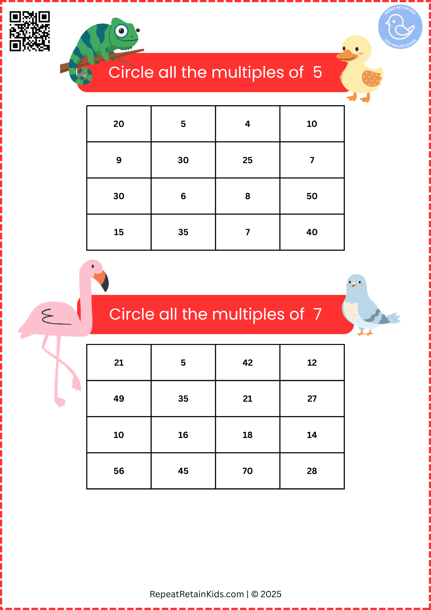 Circle the Multiples of Numbers