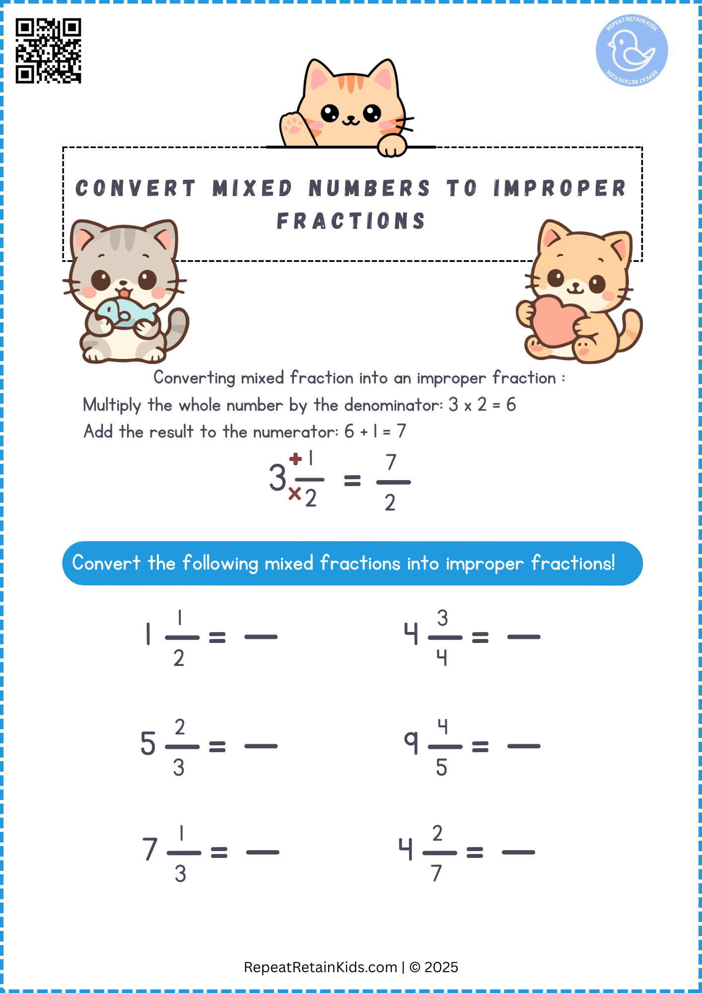 Convert Mixed Numbers into Improper Fractions