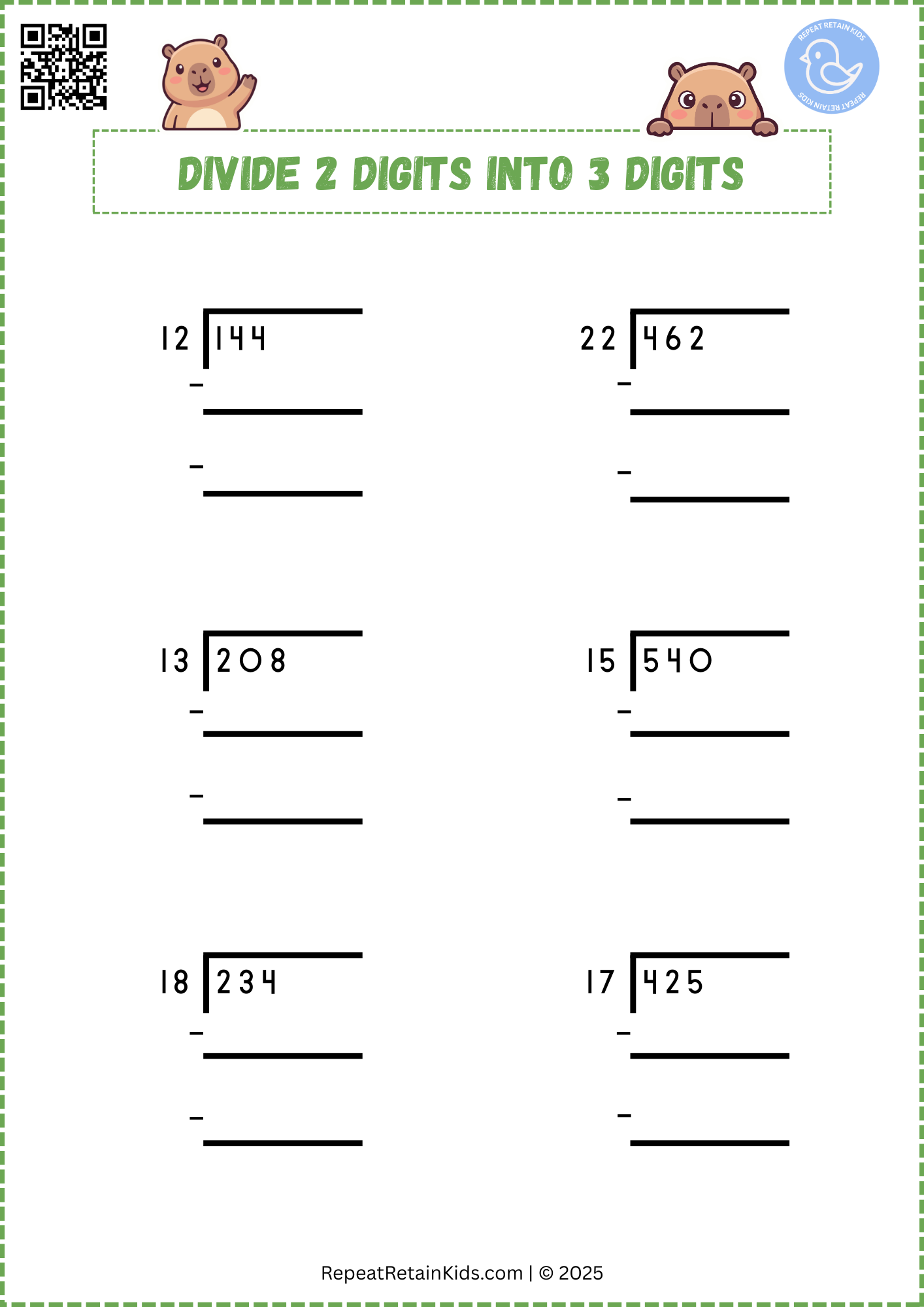Divide 2 Digits into 3 Digits