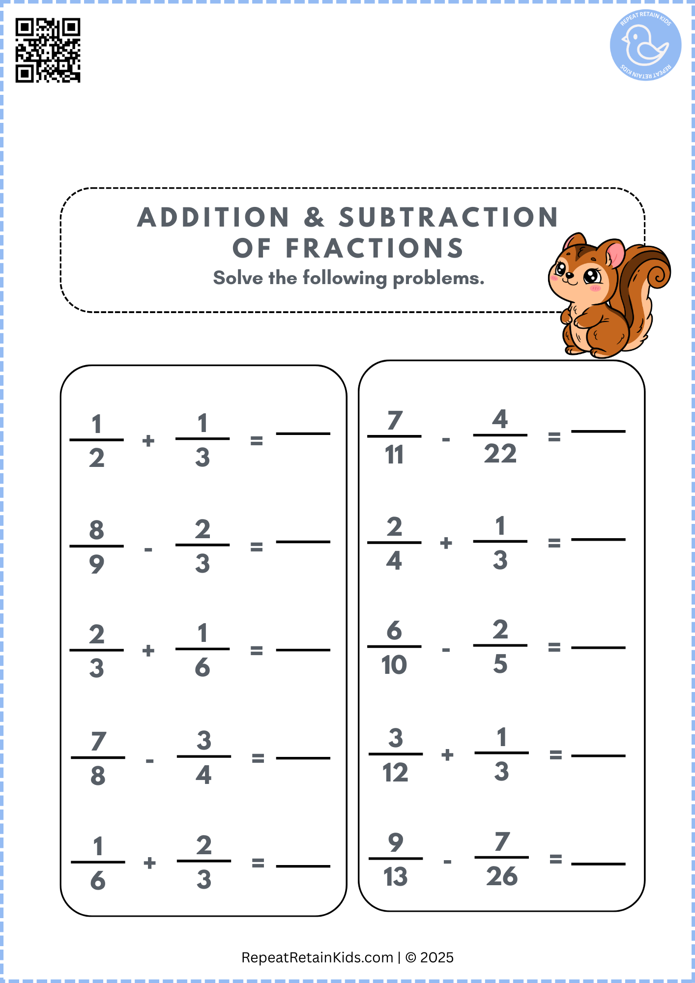 Add and Subtract Fractions