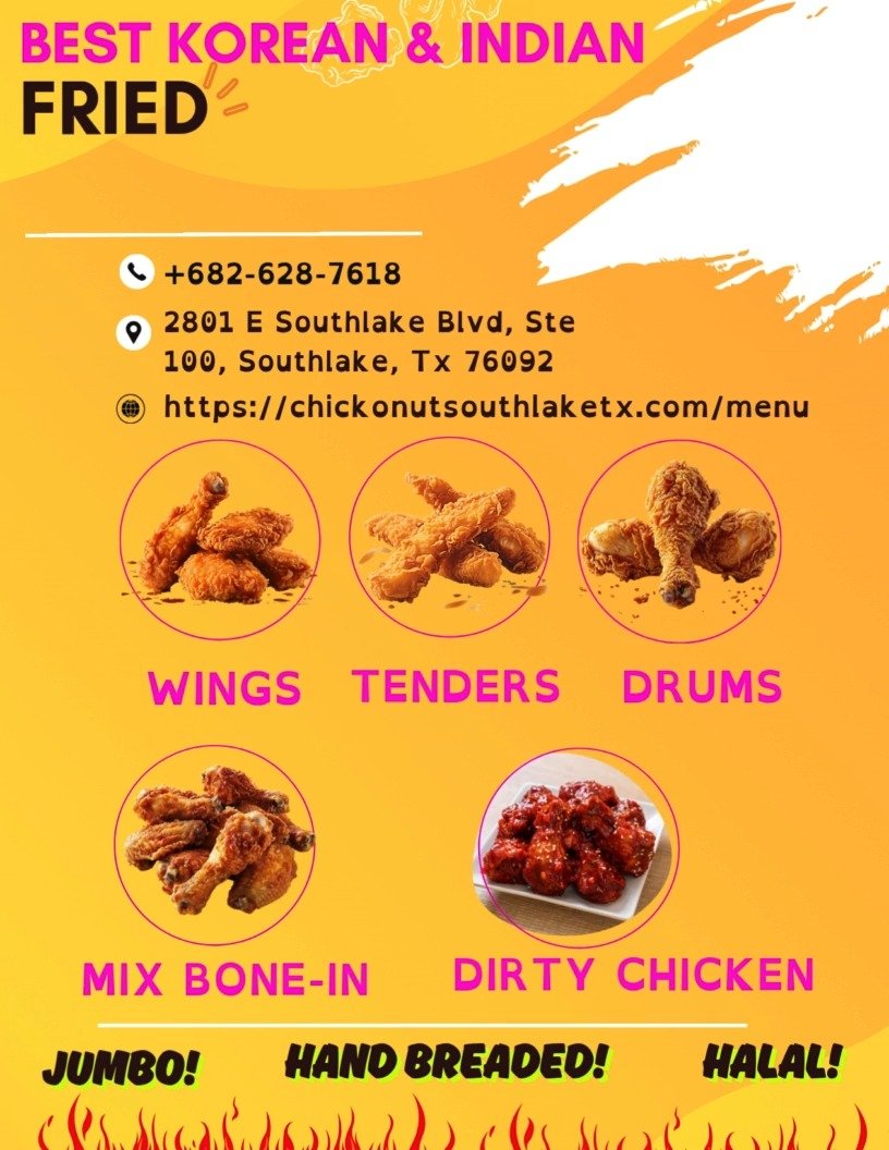🔥 Craving BIG, BOLD flavor?
We Serve Halal, Jumbo-Size, Hand-Breaded Fried Chicken — where Korean crunch meets Indian Dirty Chicken spice seasoning!
🍗 Choose your option of:
➡️ Wings
➡️ Drums
➡️ Tenders
➡️ Mixed Bone-In
All fried to gold
