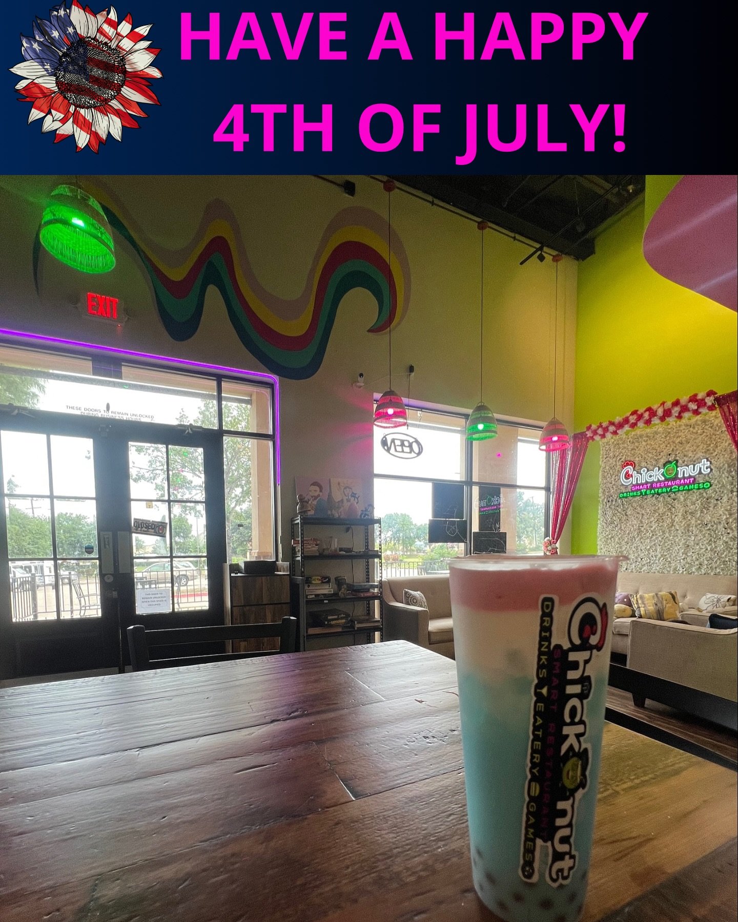 🎆 Happy 4th of July! 🎇
Wishing everyone a fun, safe, and flavor-packed Independence Day! 🇺🇸
Come celebrate with delicious Korean & Indian Chicken Wings, Bowls, Sides, Refreshing boba, and good vibes all day long.
Eat. Drink. Play. Be Free. ❤️