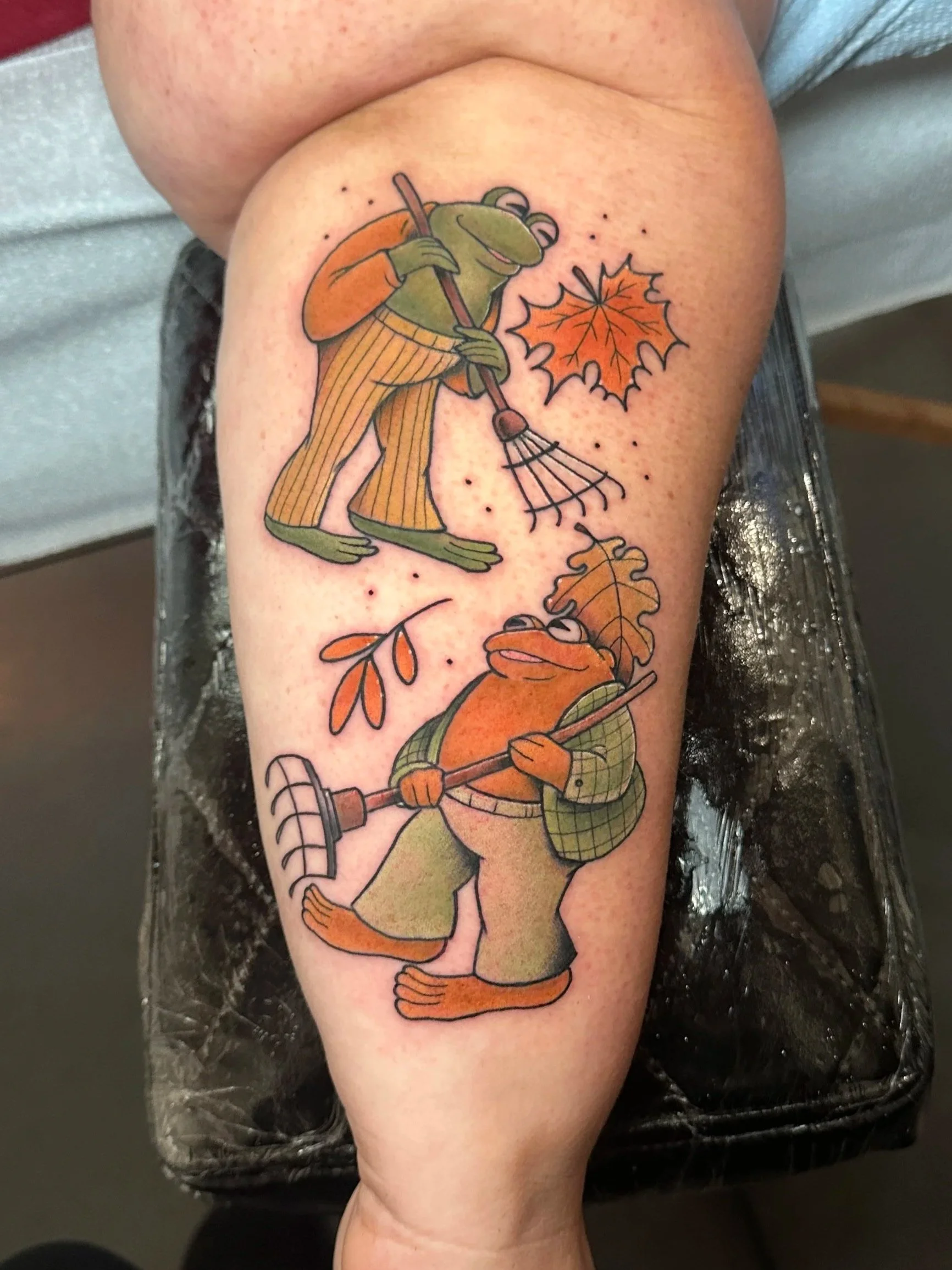 Frog and toad tattoo by woman tattoo artist Kristine Tran in North Park San Diego