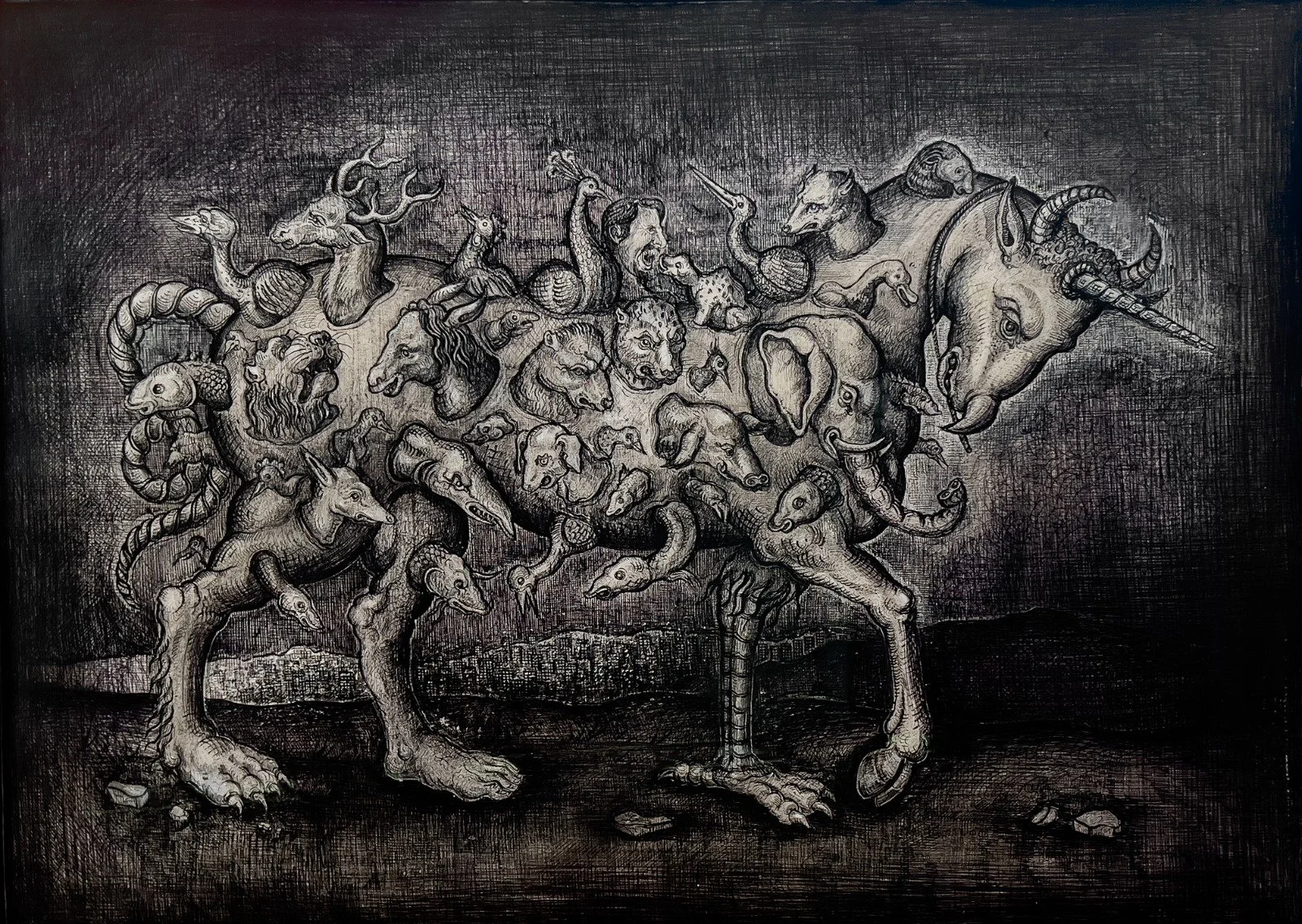 Nicolae Romanițan- Walking Ark-nocturnal Animals, ink on paper