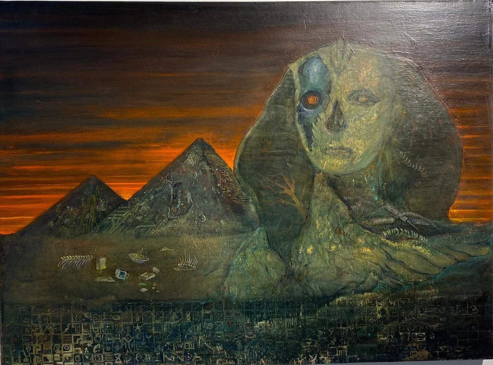 Nicolae Romanițan-Cybersphinxes, oil on wood