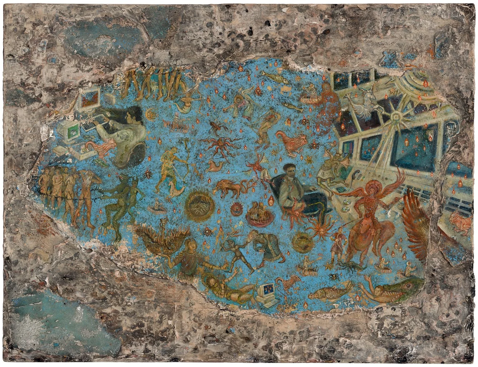 Nicolae Romanițan- Out of Control Panel, oil on improvised fresco, 2021