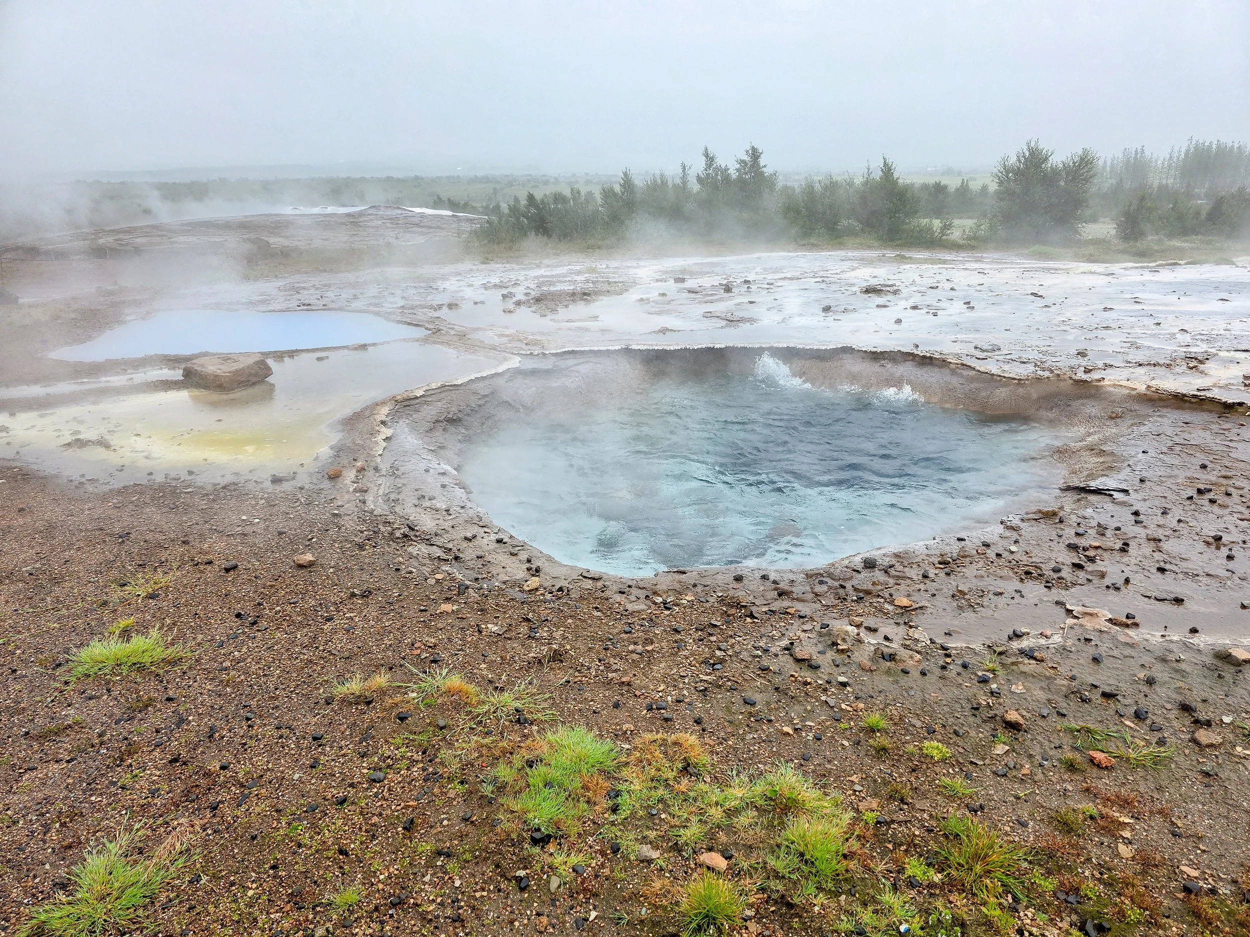Die brodelnden Schlamm- und Wasserbecken zeigen die intensive Hitze und mineralische Aktivität unter der Erdoberfläche und sind ein typisches Merkmal der vulkanischen Landschaft.