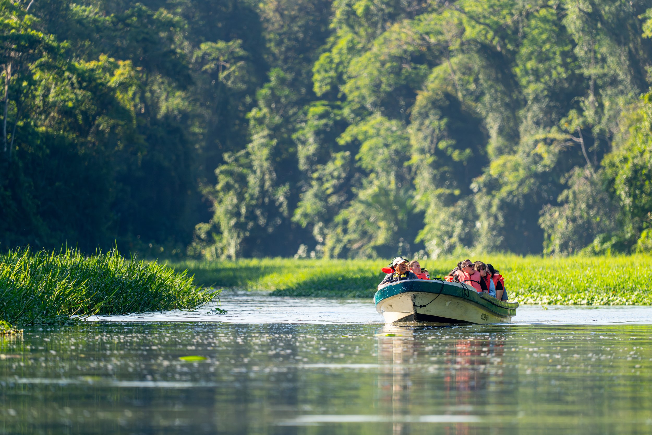 In der Lagune von Tortuguero sind Boote das wichtigste Fortbewegungsmittel, da Straßen fehlen und die Wasserwege die Dörfer, Hotels und Naturgebiete miteinander verbinden.