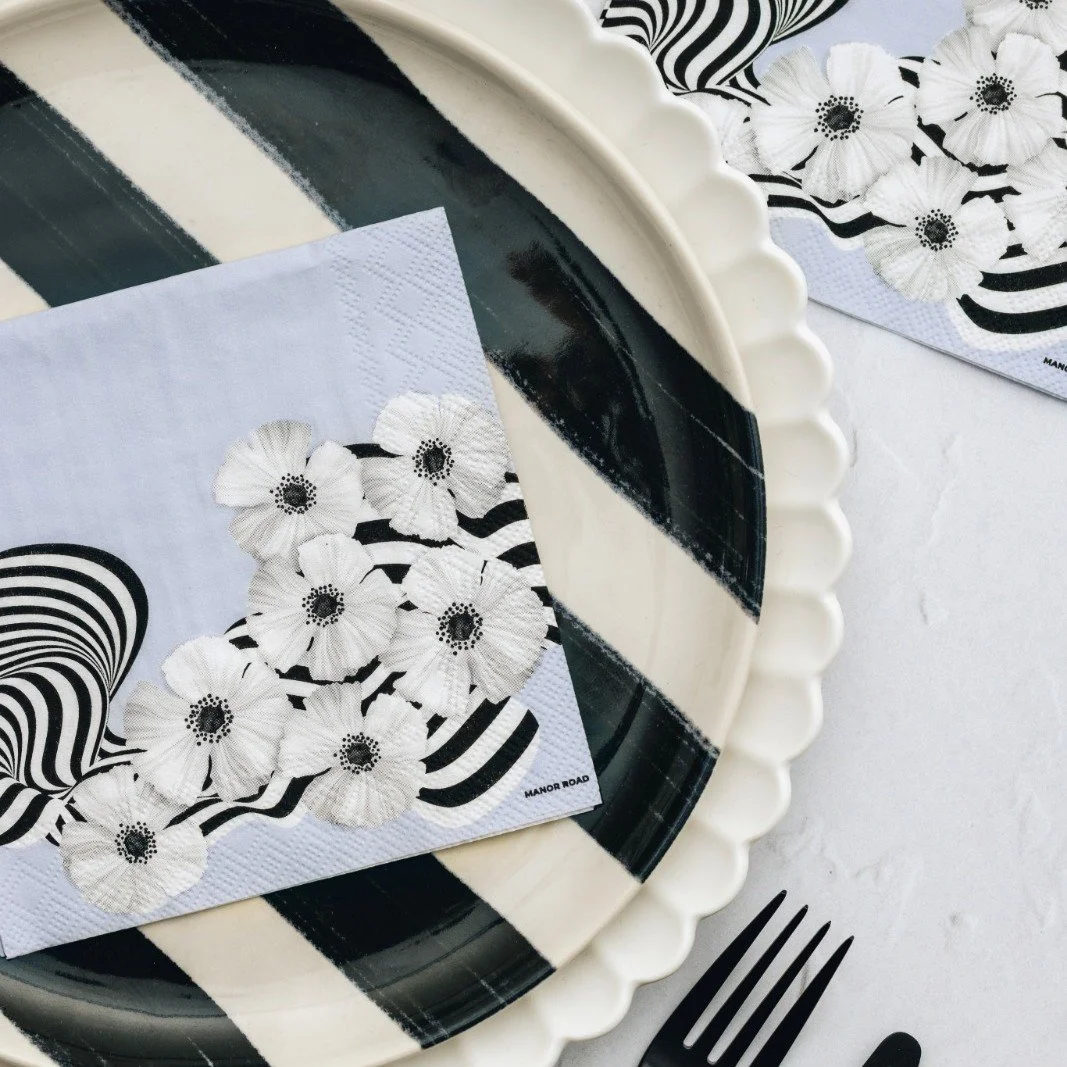 Lilac & Stripe Poppies- Cocktail Paper Napkin- Manor Road- PRE-ORDER