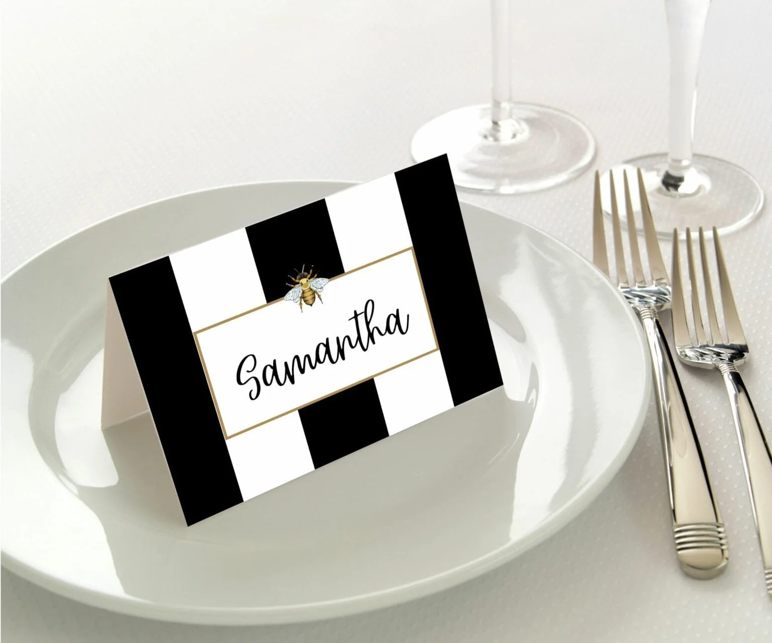 Place Cards 45pk- Striped Bee