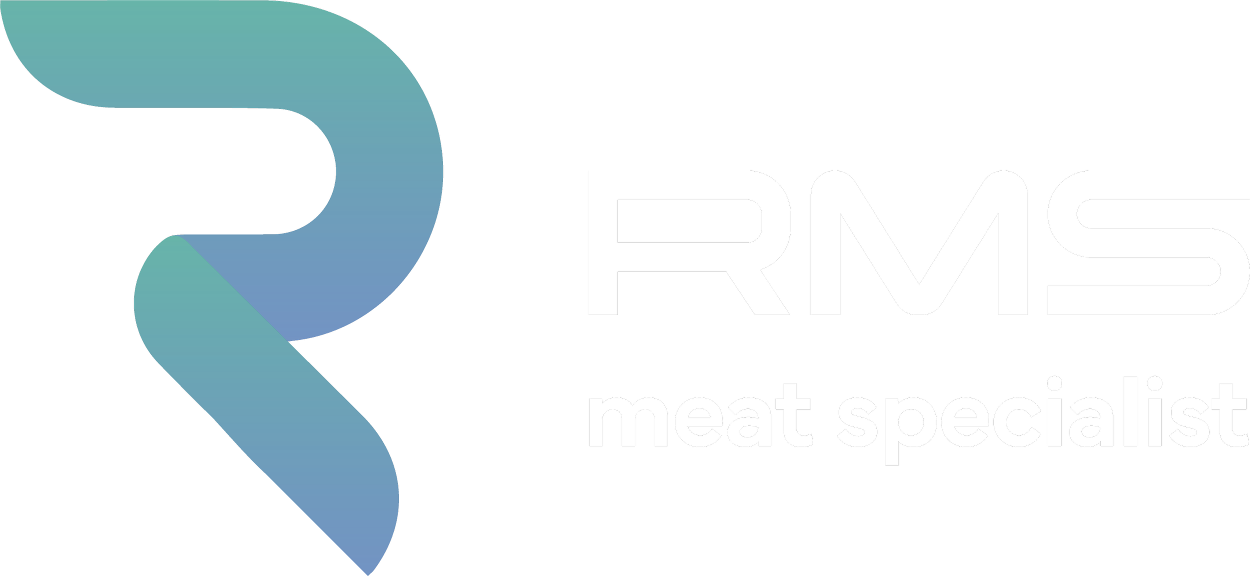 RMS logo with gradient "R" and text "meat specialist" on black background.