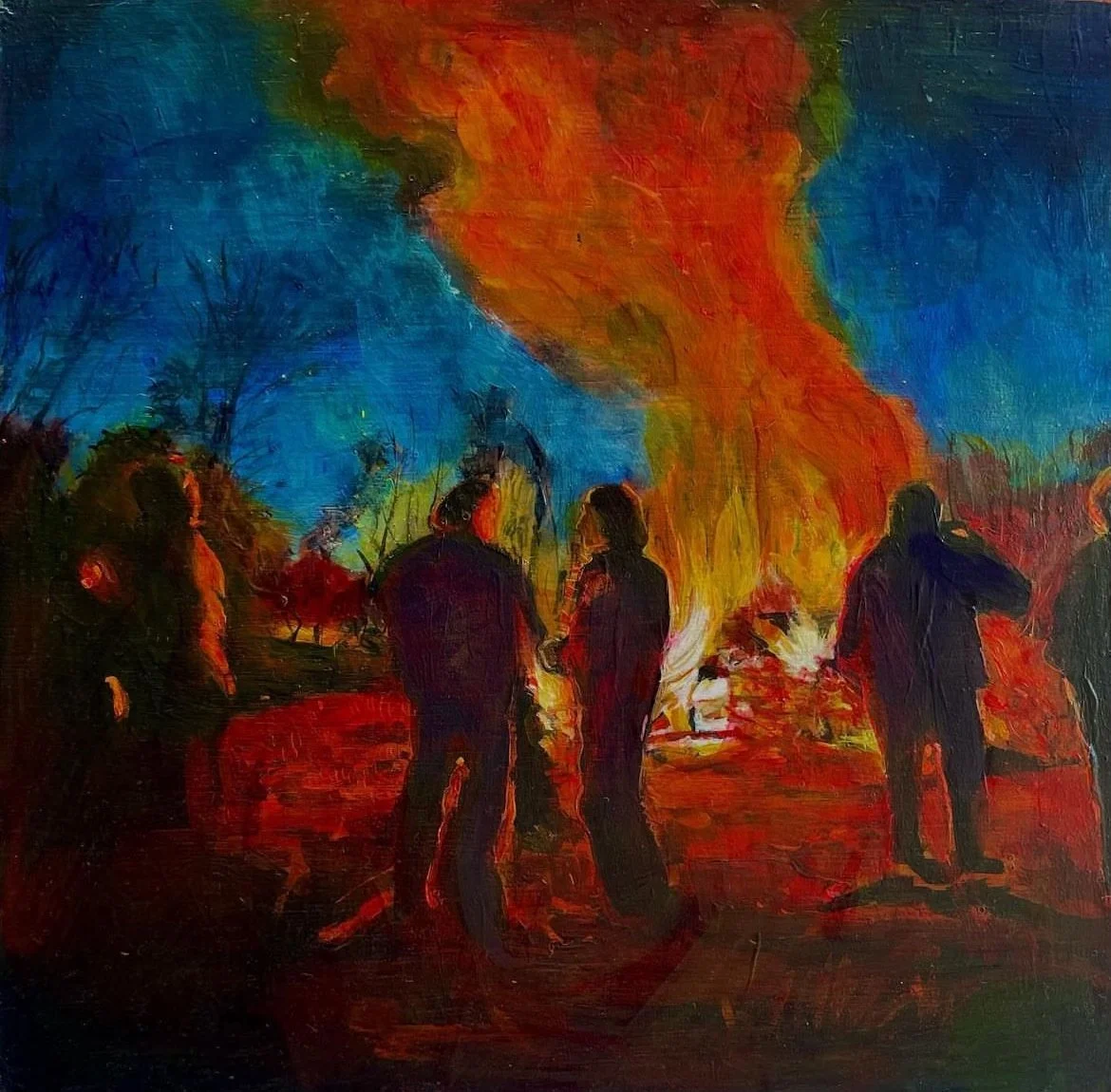Paasvuur, acrylverf en olieverf op paneeltje 20x20 cm 2024 | VERKOCHT