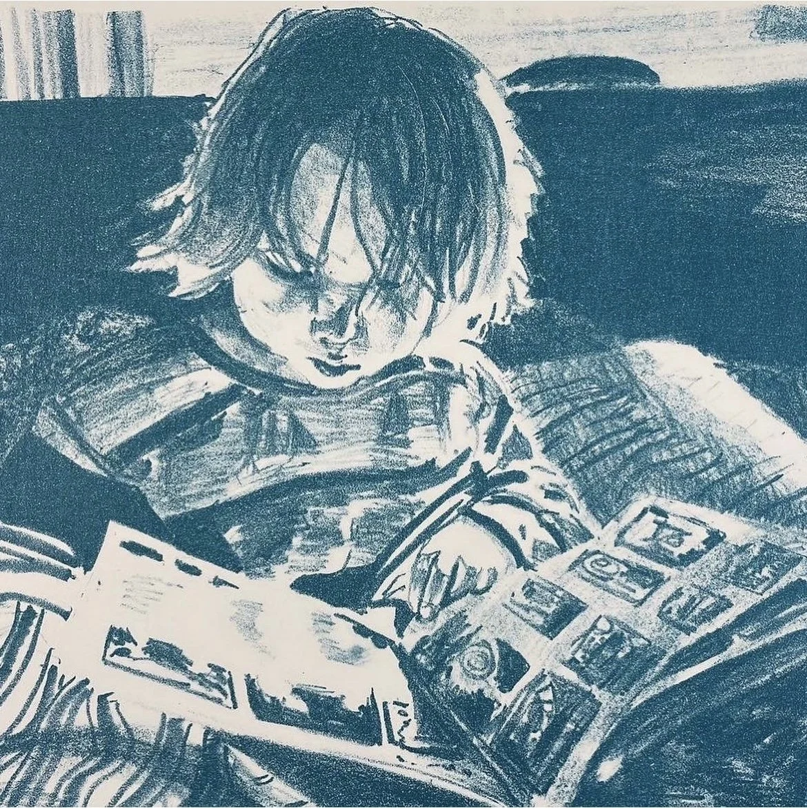 Willem leest, lithografie