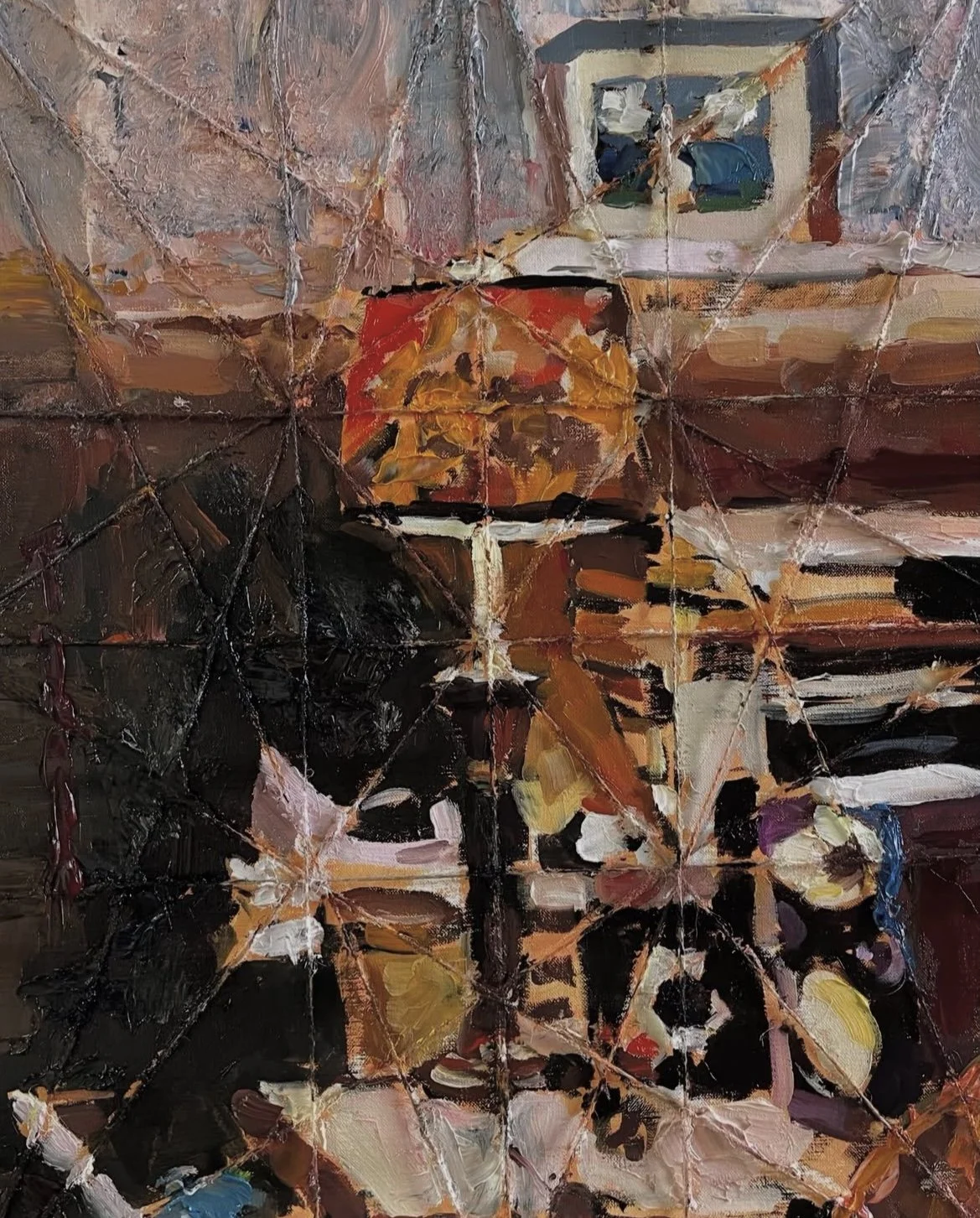 Elk systeem creeërt zijn eigen chaos: nachtkastje, gemengde technieken, 46x60cm
