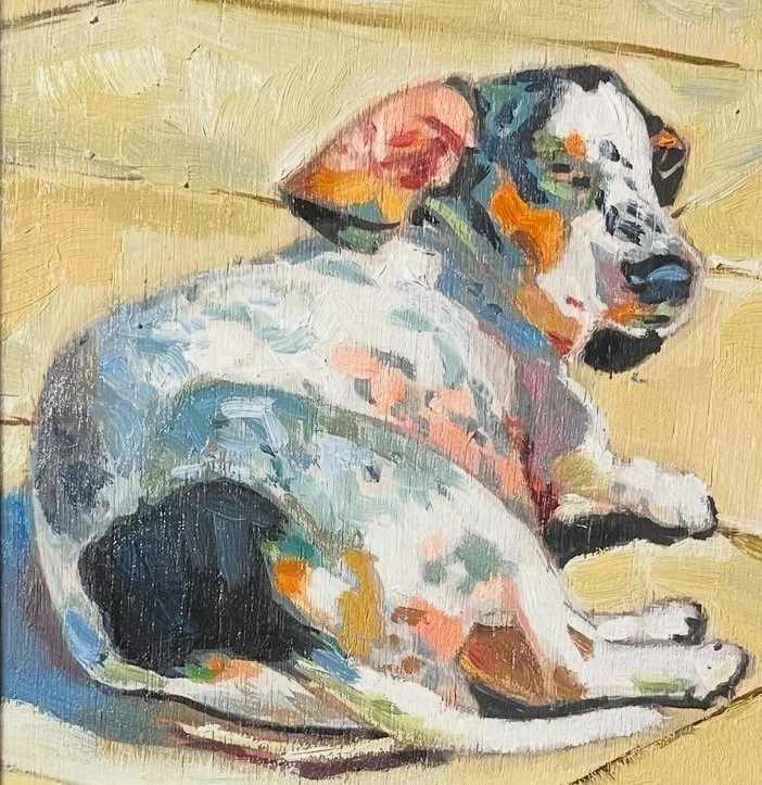 Frankie olieverf op paneeltje 13x13 cm 2024