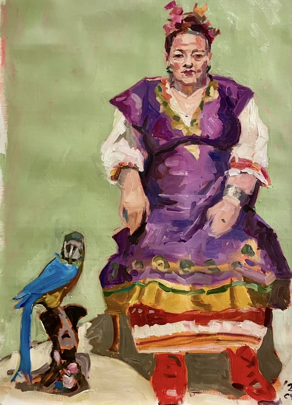 Geke met Ara, olieverf op doek, 80x60cm | VERKOCHT