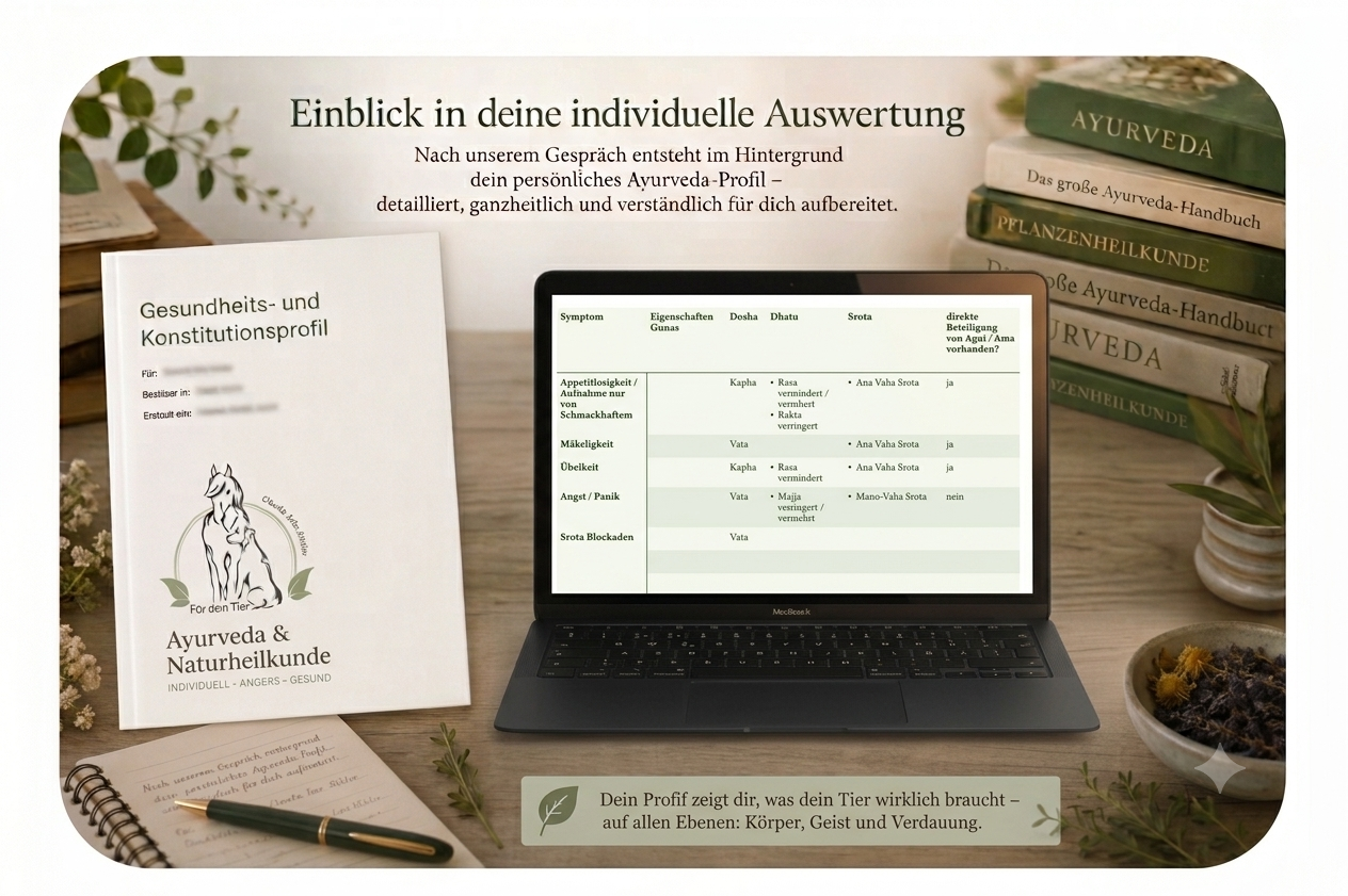 Einblick in die individuelle Auswertung einer ayurvedischen Gesundheits- und Konstitutionsanalyse mit Symptom-Dosha-Zuordnung