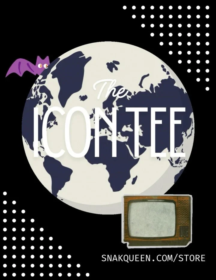 HAPPY HALLOWEEN 🦇 This merch idea has been HAUNTING ME for months! The ICON TEE is available now. I&rsquo;m so excited I have GOOSEBUMPS already!! 😦 Link in bio or visit snakqueen.com/store