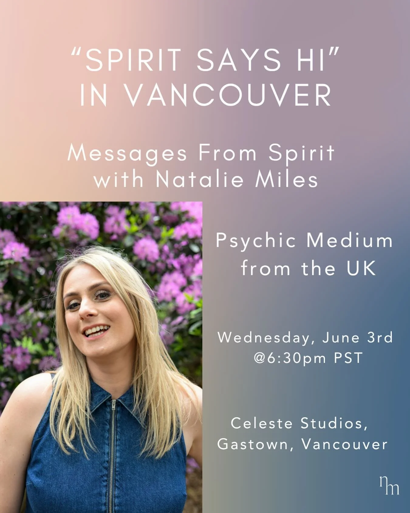 VANCOUVER!!! 
I can&rsquo;t wait to see you next month!
Comment VAN and I&rsquo;ll send you the ticket link 

Join me for a special evening of connection and receiving messages from your spirit team, ancestors and loved ones in spirit. 💜
​
Tickets a